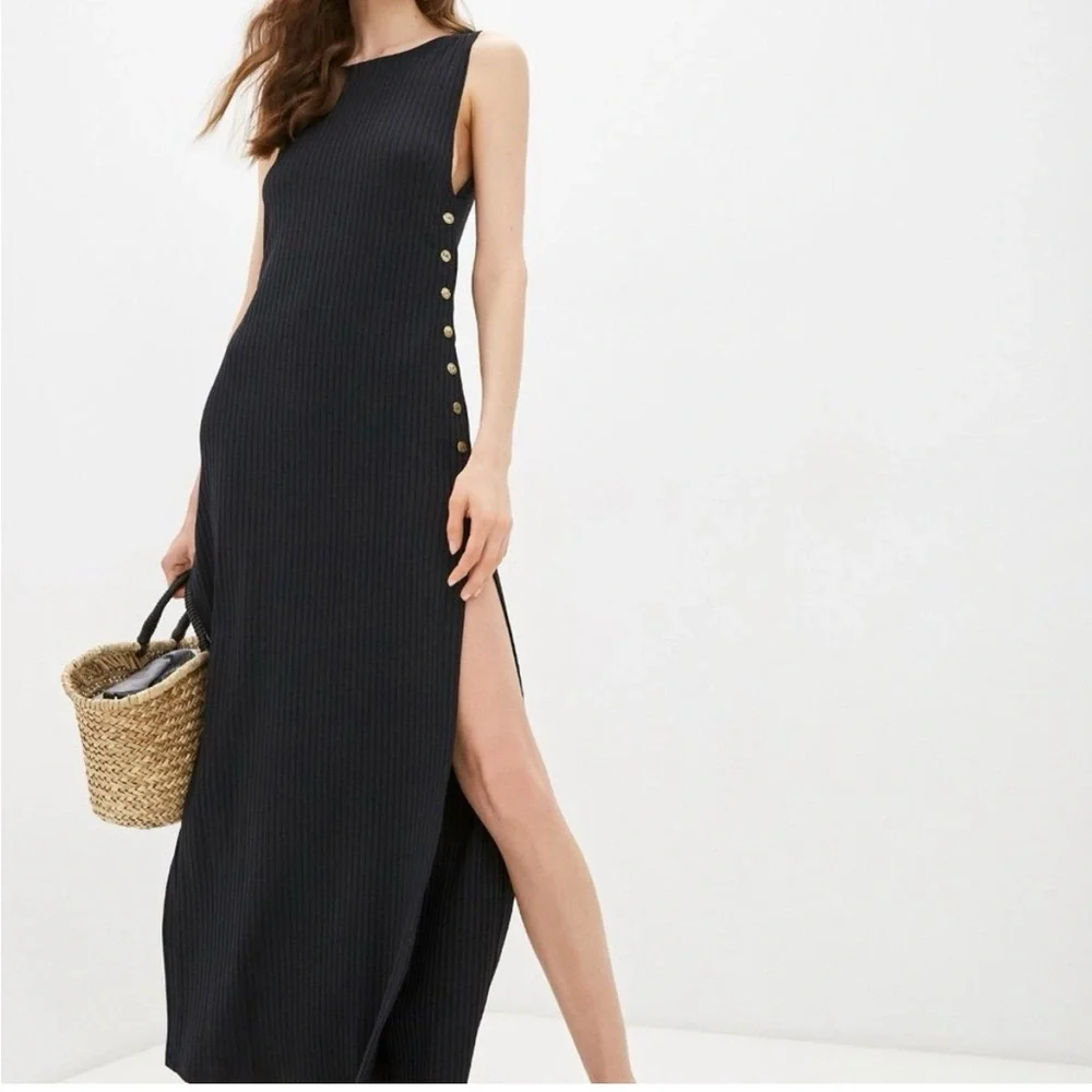 Michael Kors Deep Navy MK Snap Sides Sleeveless Coverup M NWOT